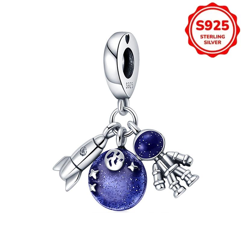 Charms 925 Silver Airplane Passport Earth Beads. Womens Original 925 Bracelets and Bangles DIY Jewelry Pendant Gift