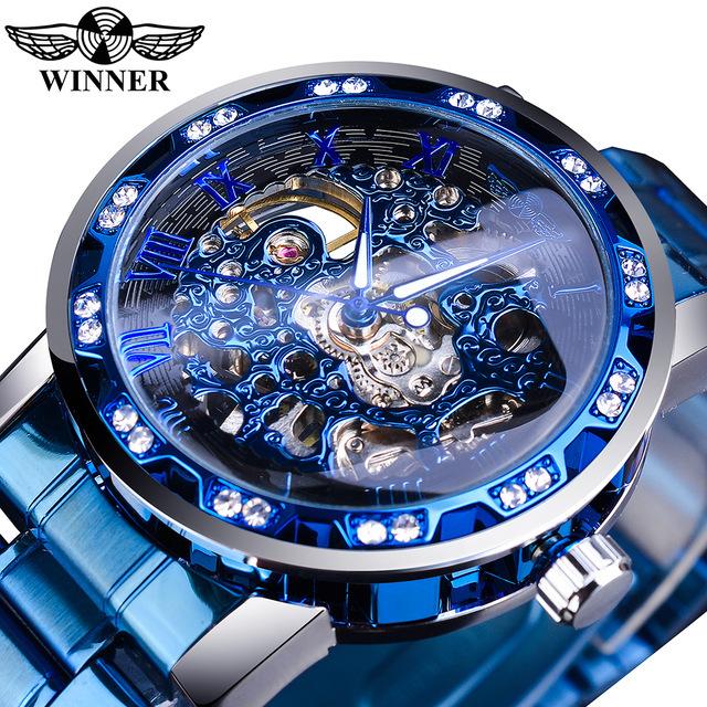 Часы Winner Watch Мужская мода и отдых Классические популярные механические часы с полыми стразами.