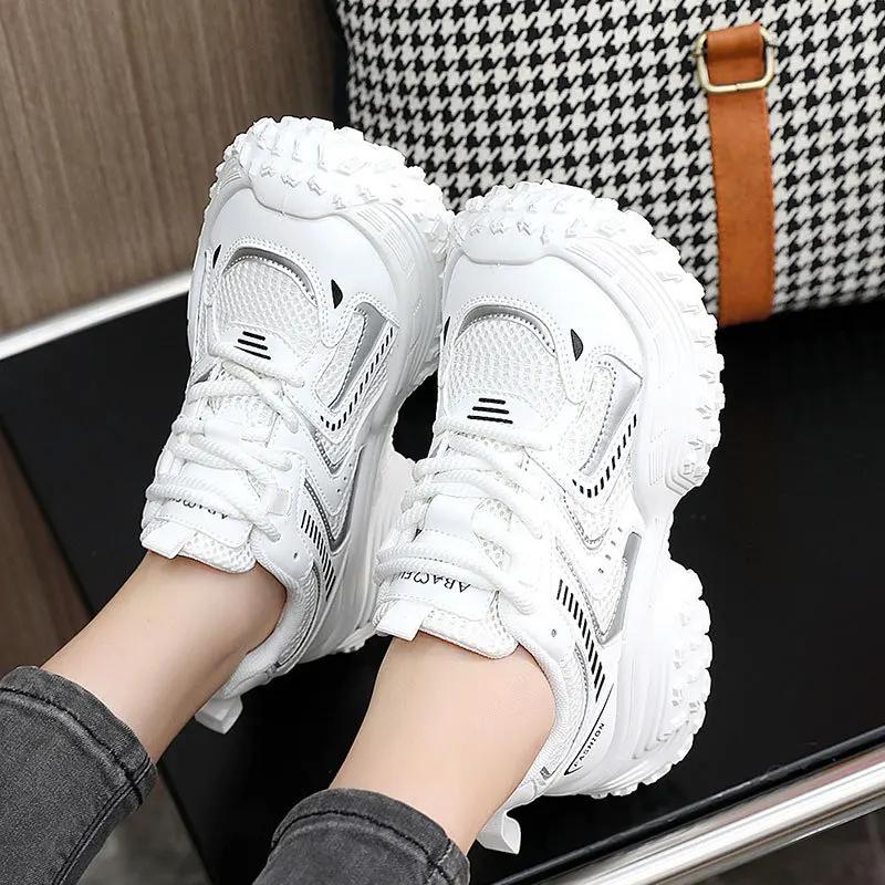 Дизайнерские инновационные женские дышащие кроссовки высокого качества, модные кроссовки на платформе, женские вулканизированные туфли для активного отдыха