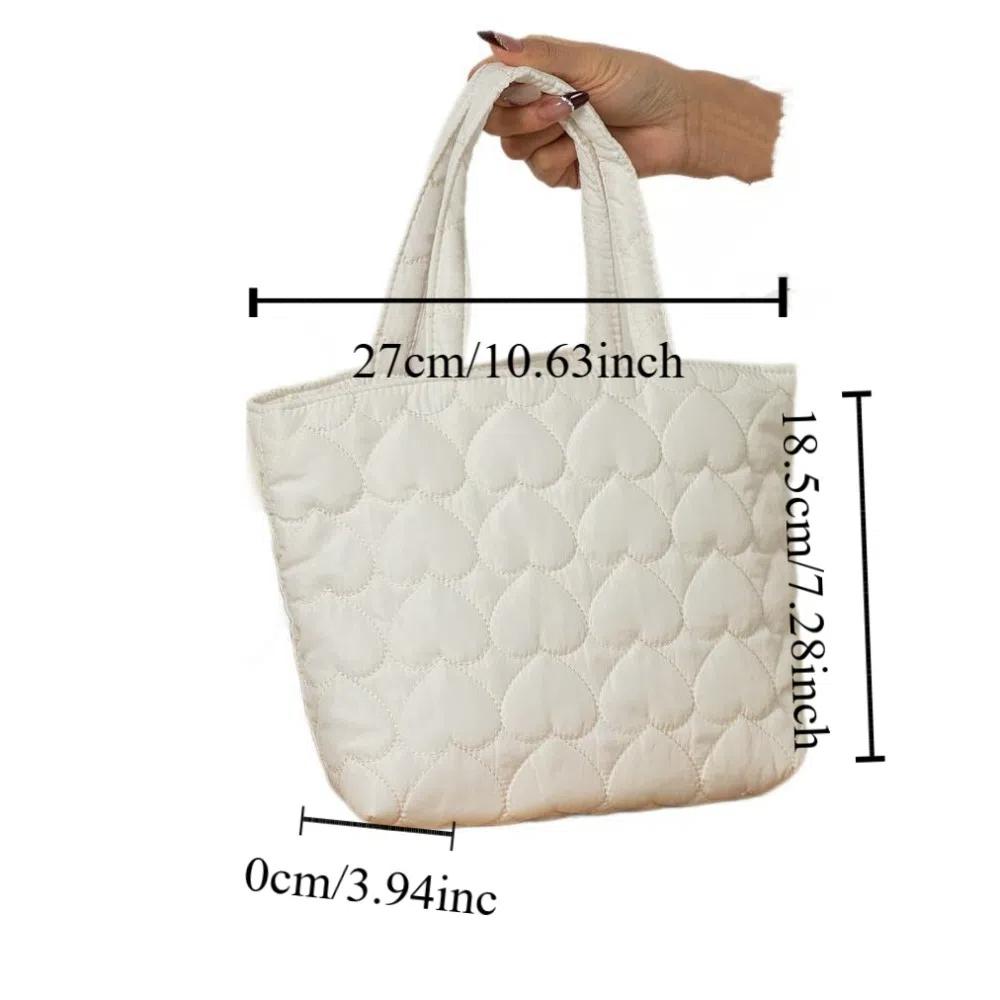 Solid Color Quilted Love Handbag Korean Lovely Lunch Bag Japanese Puffer Tote Bag  Travel