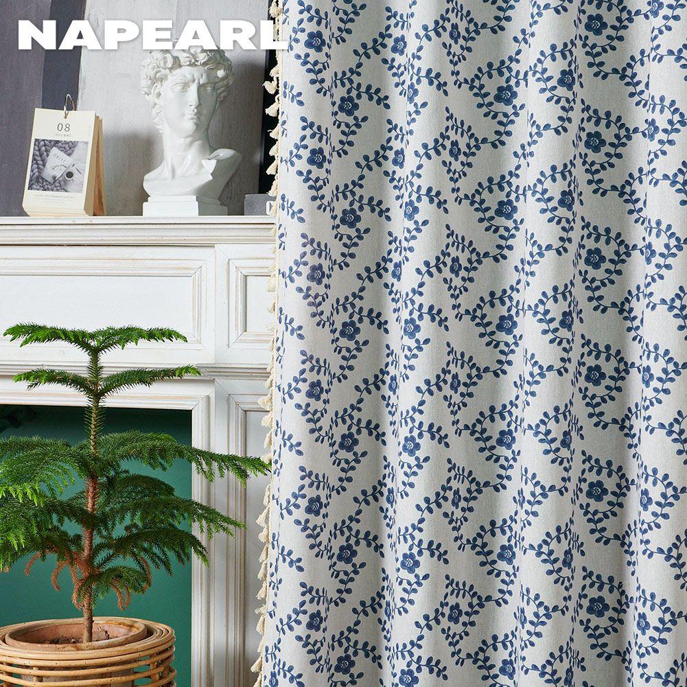 1PC NAPEARL Chinese Style White Tassel Plum Blossom Printed Semi Blackout Curtains and Partition Curtains for Small Windows Balcony Home Decor