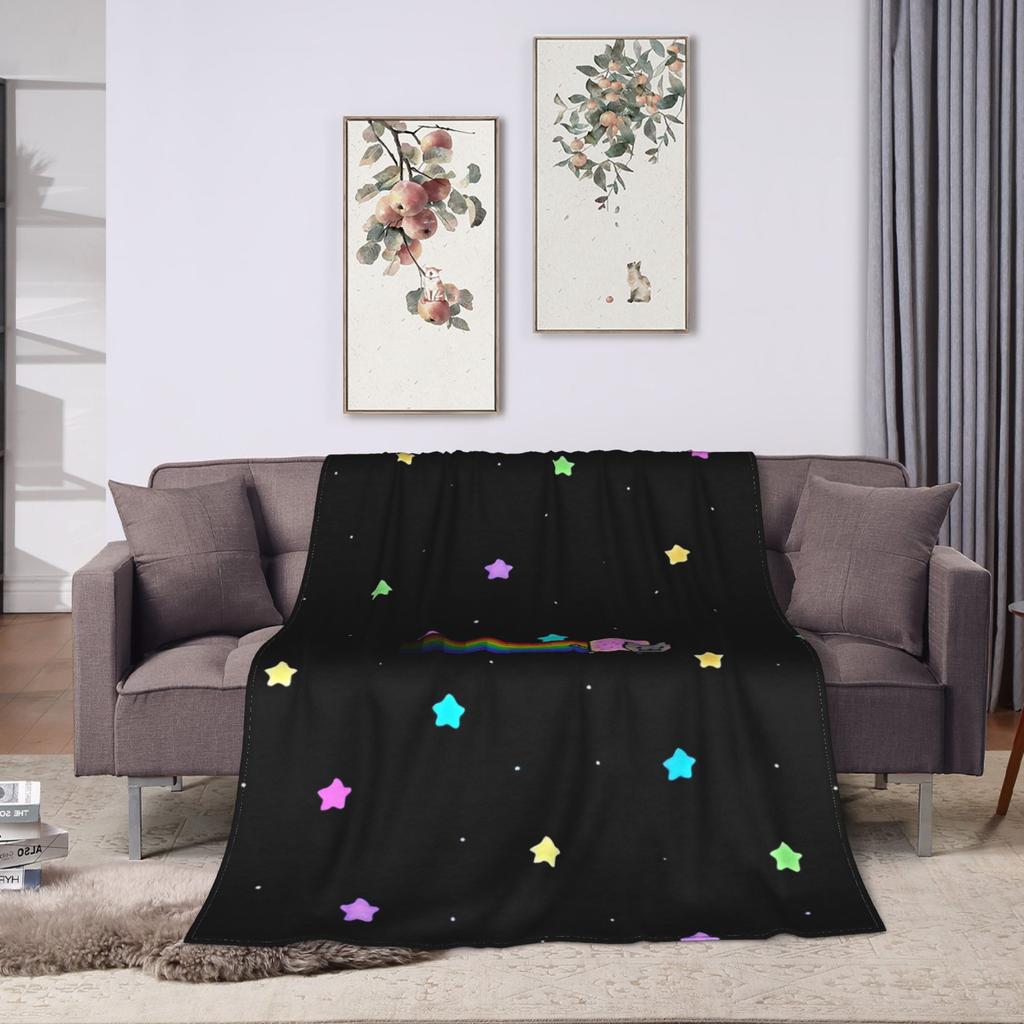 Cat Rainbow Pixel Space Nyans Blanket Flannel Textile Decor Multifunction Soft Throw Blankets for Bedding Couch Rug Piece