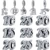 Sterling  Number 16 18 20 30 40 50th Anniversary Pendant Shiny Beads Fit Original  Charms Bracelet Fine Jewelry