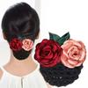 Hair Headdress Flower Hair Bun Holder Covers Barrette with Net  for Banks Hotels Staff