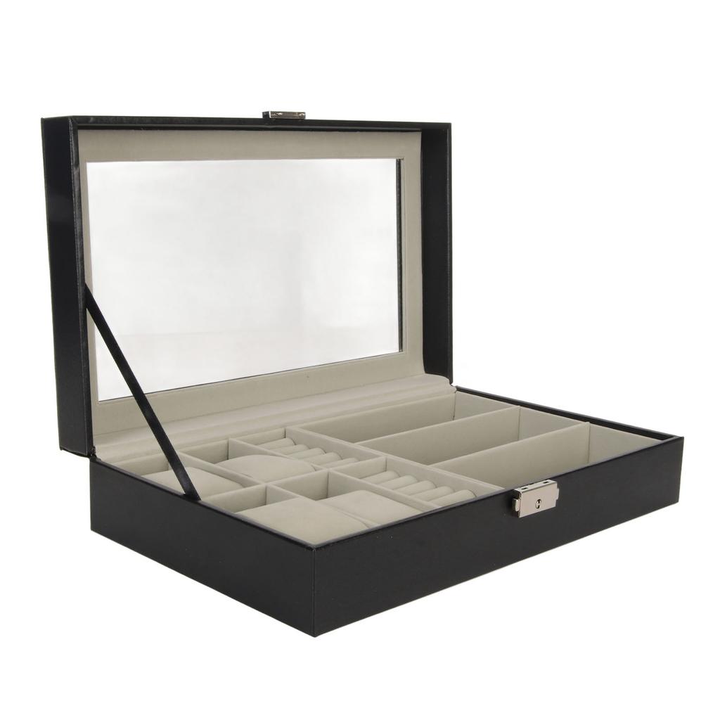 Men Jewelry Box Watch Glasses Rings Storage Organizer Versatile Jewelry Case with Metal Decoration