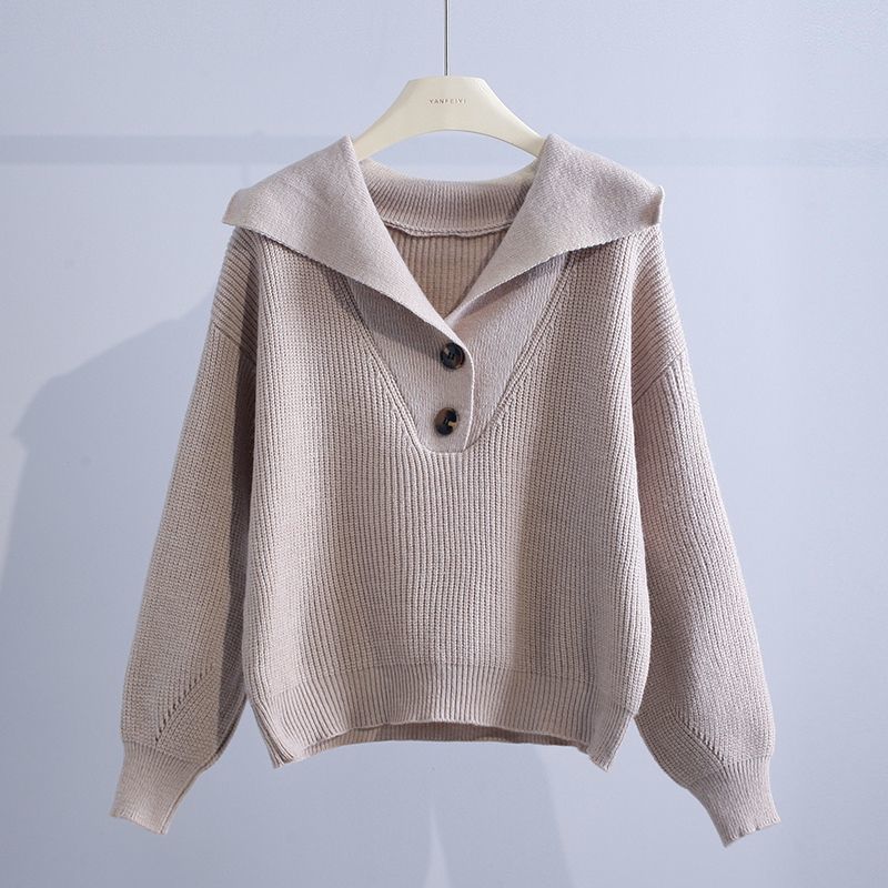 Модный короткий свитер-пуловер с большим отворотом женский весенне-осенний новый японский свободный свитер сверху свитера