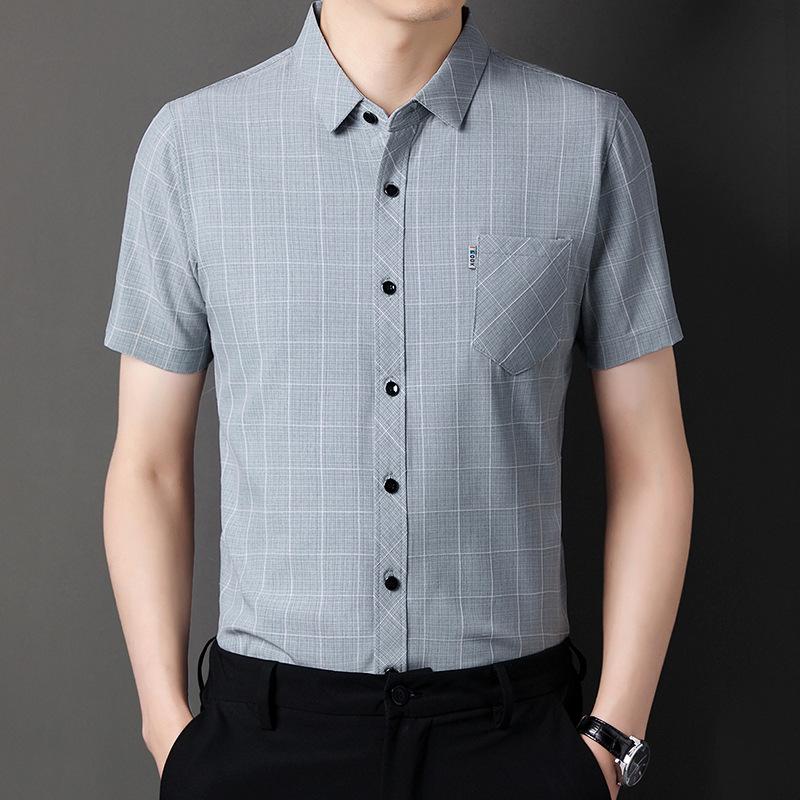 Men'S Plaid Shirt Short-Sleeved T-Shirt Summer Thin Loose Large Size Half-Sleeved Medium Business Casual Shirt Men'S Trend