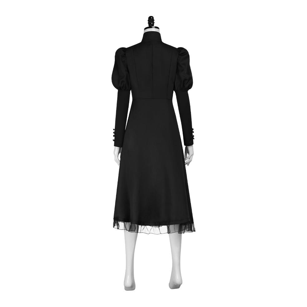 Wicked Elphaba Cosplay Black Dress Halloween Stage Costume, Evil Witch Role Play Outfit with Puffy Skirt & Gloves