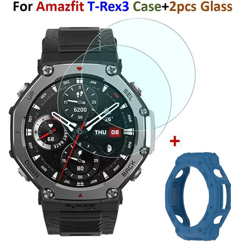 2 шт. Стеклянная пленка для часов, рамка, ободок для Huami Amazfit T-Rex 3, чехол для смарт-браслета, защитные пленки, чехол для Amazfit T-Rex 3, оболочка