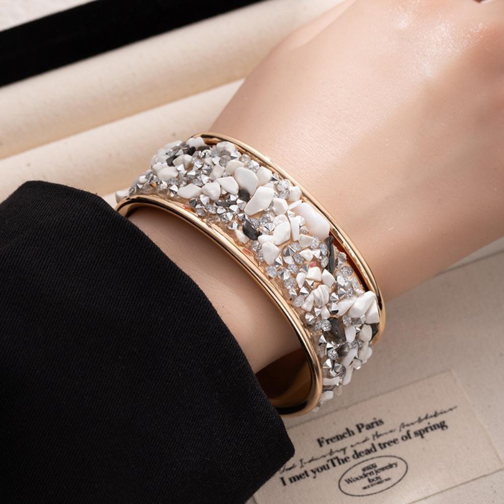 Zircon Cuff Bangles Stone Exaggerated Bracelet Fashion Wide Open Bangle Women