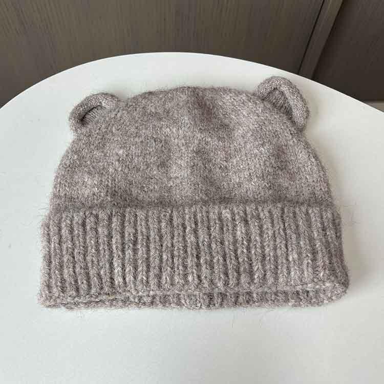 Cream Bear Sweet Cute Wind Ears Woolen Hat Ladies Autumn And Winter Pullover Knitted Warm Ear Protector Woolen Hat