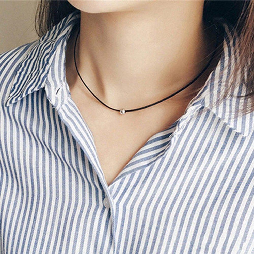 Rope Metal Velvet Pendant Little Ball Neck Leather Chain Women Short Necklace Bead Black Choker