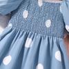 Одежда для детей 7-12 лет, коллекция 2024 года, платья для девочек, синее длинное платье с принтом в горошек, летнее платье принцессы с короткими рукавами для детей