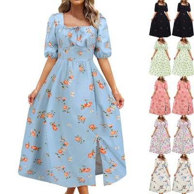 Женское повседневное однотонное платье с застежкой на талию и V-образным вырезом