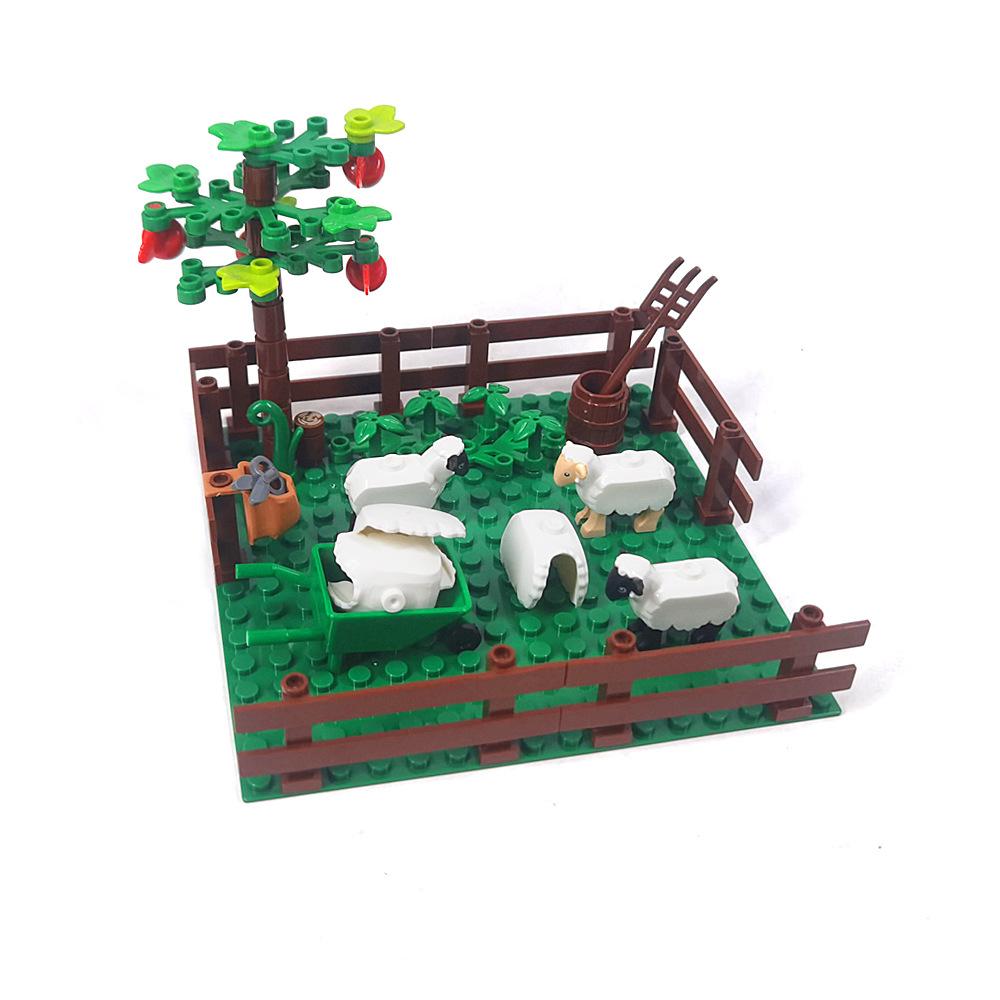 Sheep Ranch Sheep Pen Small Particle Building Block Farm Scene Ornament Grass Assembly Toy
