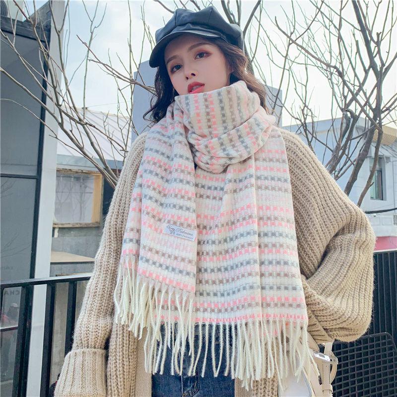 Two Tone Thousand Bird Grid Scarf Women's Winter Korean Edition Versatile Thick Women's Autumn/Winter Warm Scarf