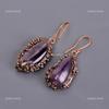 Аметистовый Камень Крючок Бохо Подвески Серьги Электроформованные Медь V-111