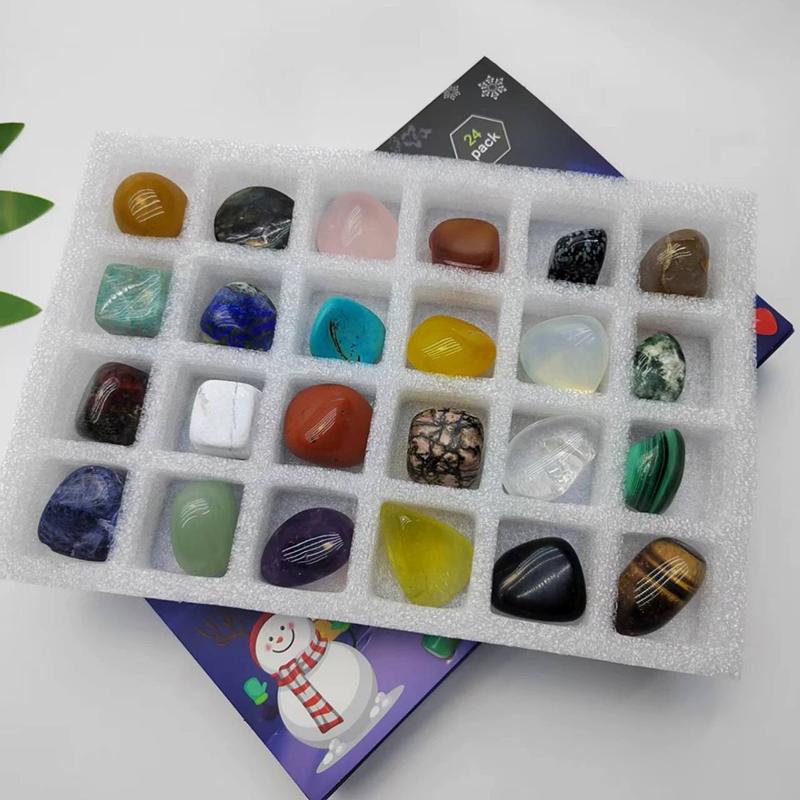 Рождественский адвент-календарь Подарочная коробка с кристаллами и минералами Коллекции камней Галька Полированный гравий Необработанный кристалл Чакра камень