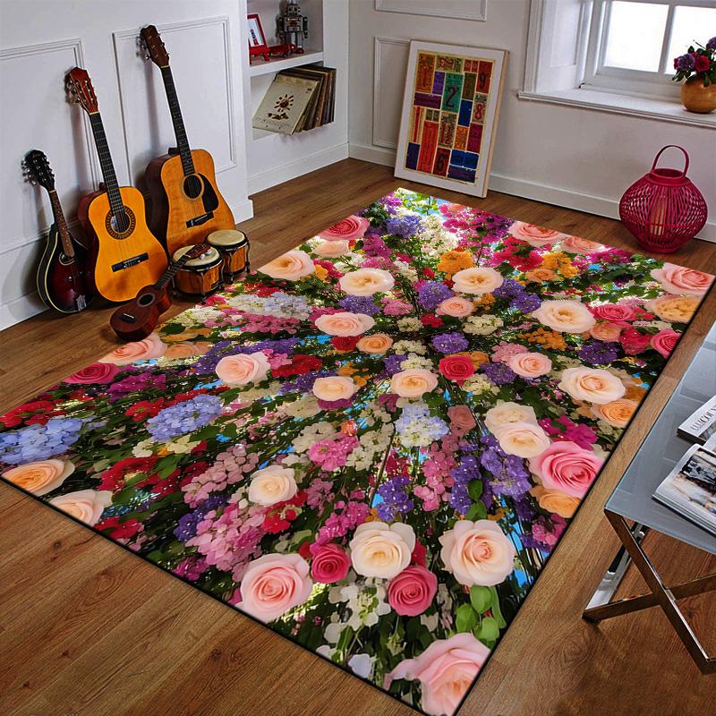 "Floral Canopy with Vibrant Roses" Patterned carpet a non slip rug suitable for all seasons and any setting, gift