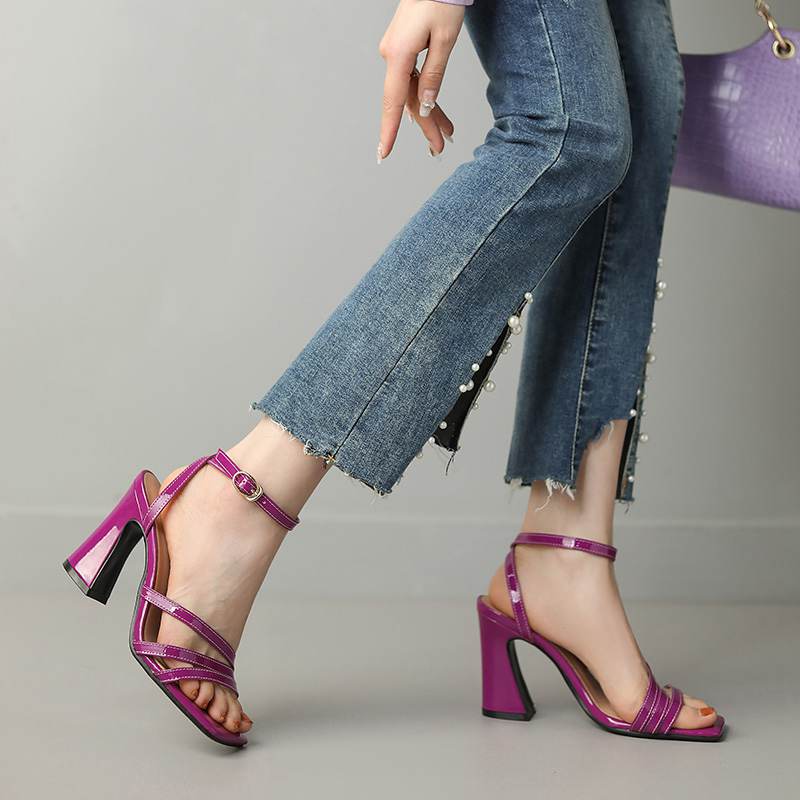 Krazing Pot Летняя обувь на очень высоком каблуке из искусственной кожи с открытым носком, современные модные женские сандалии с ремешками на щиколотке