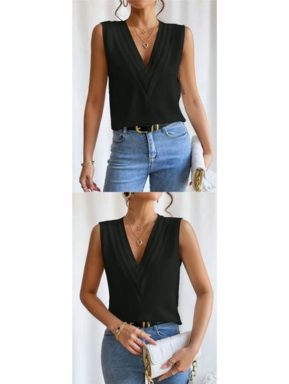 Женский летний многослойный топ с V-образным вырезом, однотонный, европейский и американский стиль
