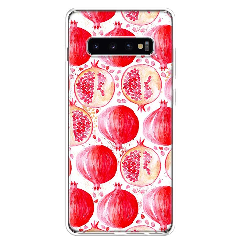 Food fruit red pomegranate and Cherry Phone Case For Samsung Galaxy S26 S25 Edge S24 S23 Ultra S22 Plus S21 S20 FE Soft TPU Back