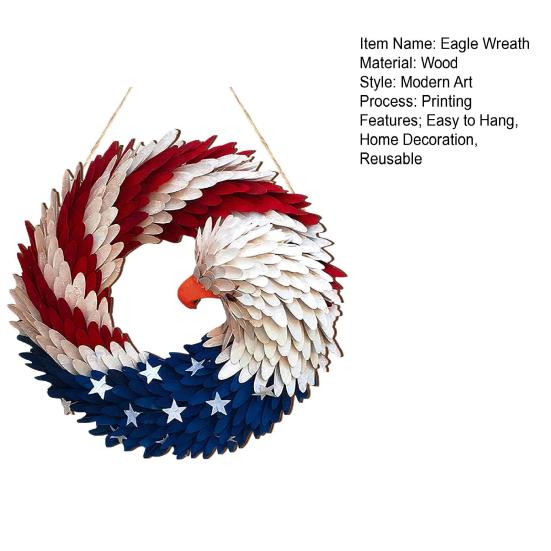 Independence Day Patriotic Eagle Wooden Plaque Red White Blue Bird Indoor Outdoor Front Door Wall Hanging Garland Pendant 4th of July Festival