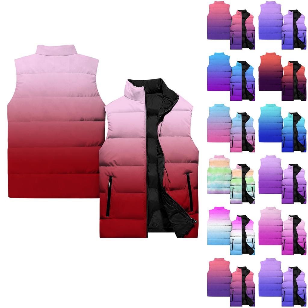 Ladies' Casual And Fashionable Sleeveless Vest Gradient Color Printing Cotton Jacket