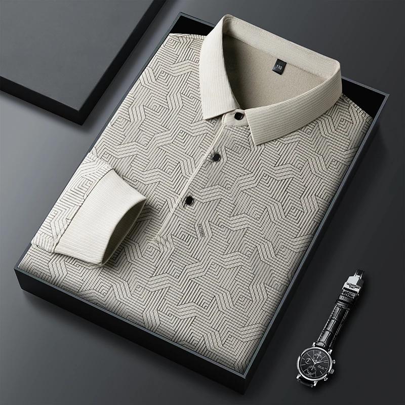 Новая мужская рубашка с длинным рукавом в стиле business casual с нашивкой, однотонная рубашка поло, модный дышащий удобный универсальный топ