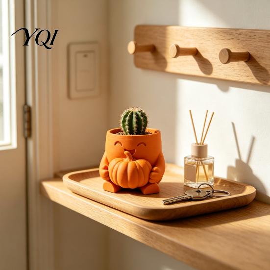 Pumpkin Succulent Planter 3D Printed Cute Planter, Halloween Cartoon Character Pot, Holiday Gift for Desk Desktop Storage Container Office Home, Plant