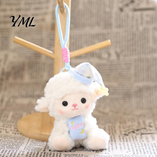 Plushie Gift for Girls Goodnight Sheep Plush Keychain, Cute Sleepy Lamb Stuffed Toy with Nightcap, Soft Polyester Animal Doll Fluffy Bag Charm