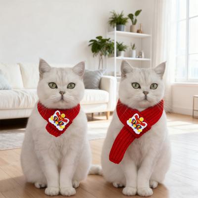 Красный вязаный кошачий шарф Китайский Новый год Шарф для питомца Вышитый шарф с пожеланиями удачи для кошек и маленьких собак
