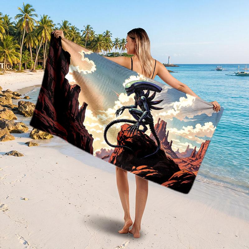 Large Beach TowelAlien Xenomorph Soft Absorbent Towel Beach Bath Home Use