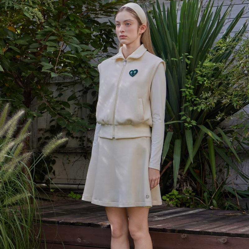Goxo Metal Heart Flare Skirt Cream