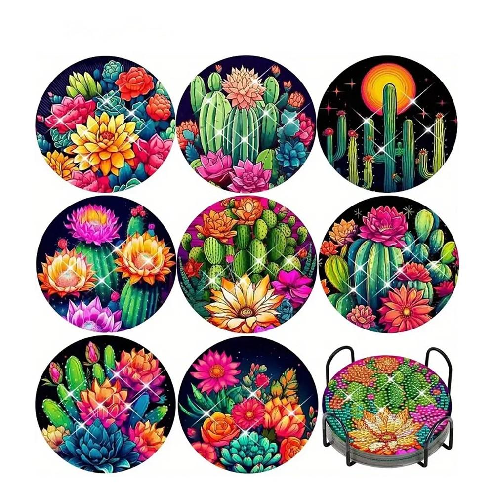 8 шт./набор подставок под стакан с вышитыми цветами в виде шаров, расписанных алмазами, с держателем, подставка под стакан своими руками для начинающих и взрослых, товары для творчества и рукоделия в подарок