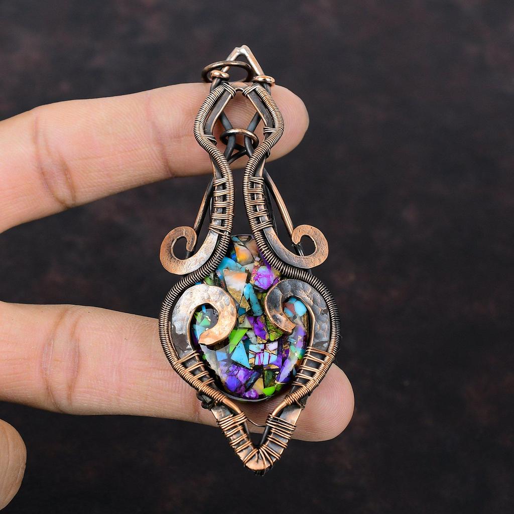 Fiesta Kingman Бирюзовый Подвеска Мульти Медный Бирюзовый Подвеска Медная Проволока Обернутая Подвеска Ювелирные Изделия Из Драгоценных Камней Подарок Для Женщин Ювелирные Изделия Ручной Работы