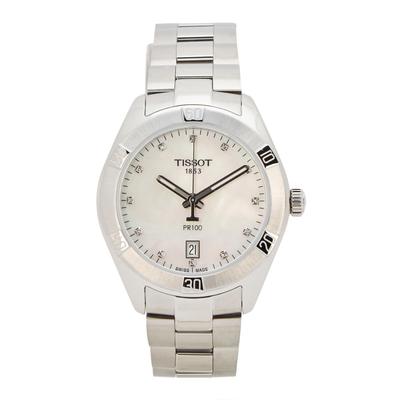 Женские часы Tissot PR100 Sport Chic с перламутровым циферблатом, T1019101111600, Серебристые, Официальный импорт