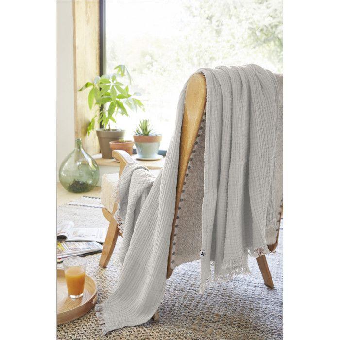 Fringed Blanket "Gaïa" All Sizes "Cotton Gauze" - Gaïa Nuage - 130 X 160 Cm