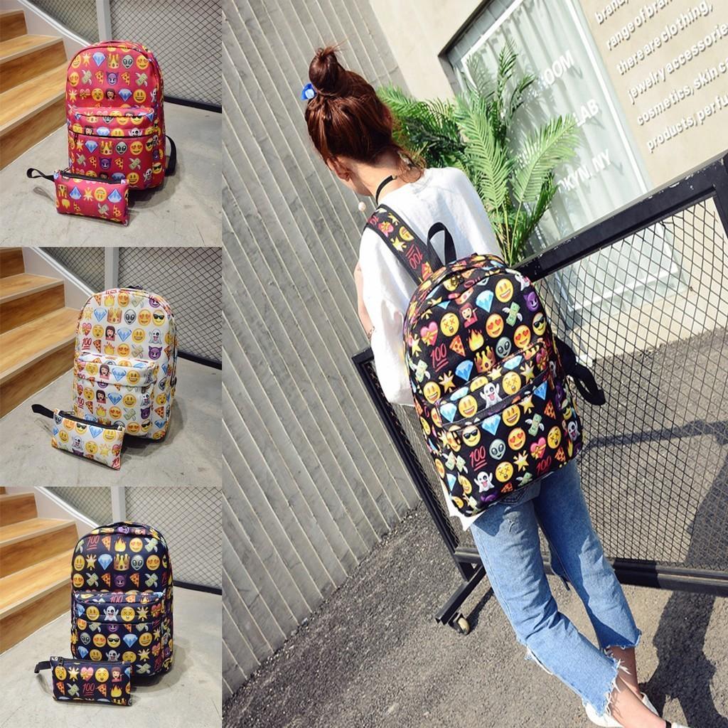 Детский рюкзак Эмодзи Улыбающееся лицо Эмодзи Путешествия Милый Холщовый Школьный Рюкзак