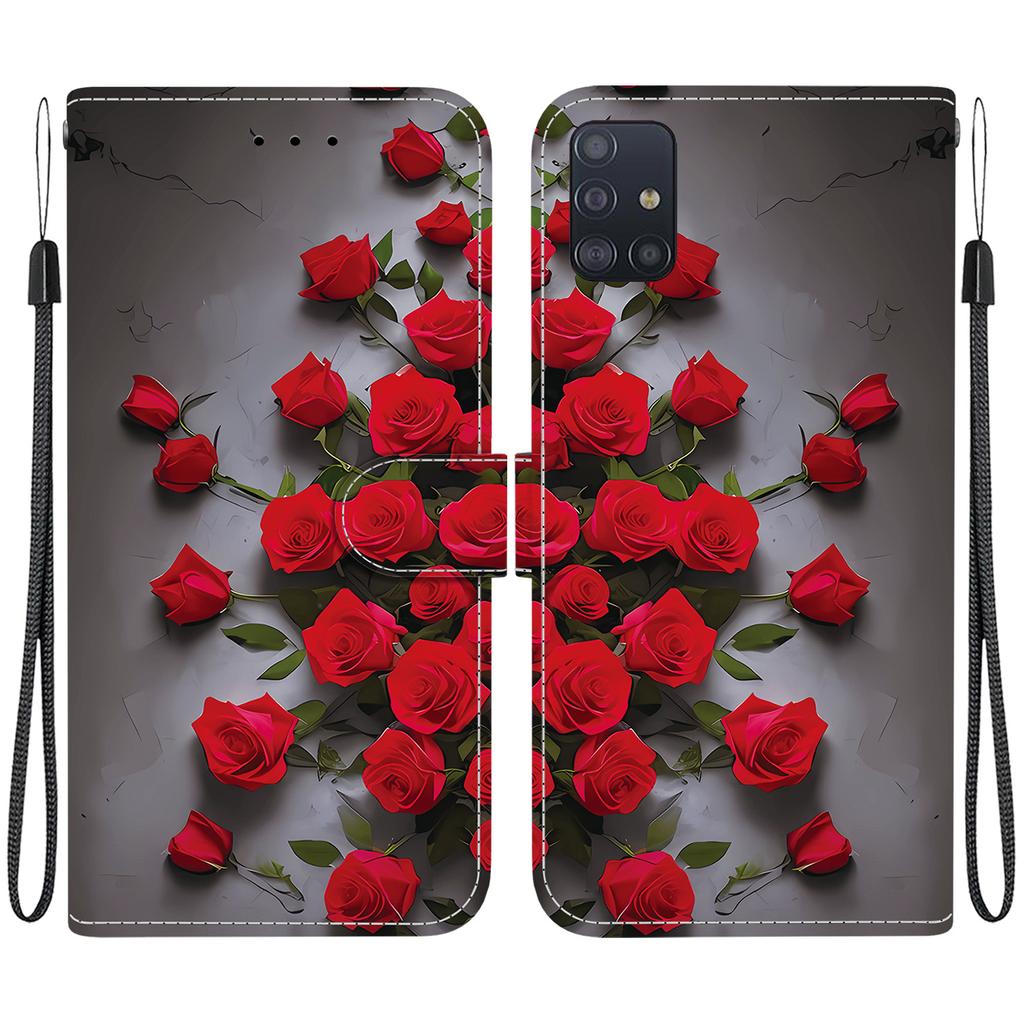 Чехол-книжка из искусственной кожи ручной работы для Samsung Galaxy A51 5G (SM-A516F/A516B)- Противоскользящий ударопрочный чехол с ремешком на запястье и дизайнами в виде сердец/роз и кошек