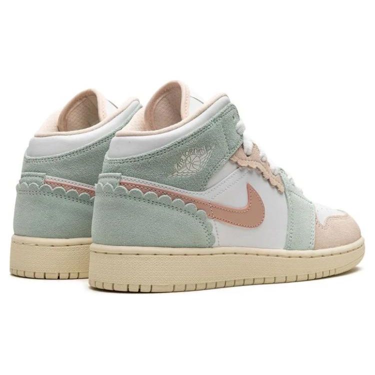 Детские кроссовки Air Jordan 1 Mid SE GS Scalloped Edge Green White Pink-Oxford DZ5361-100