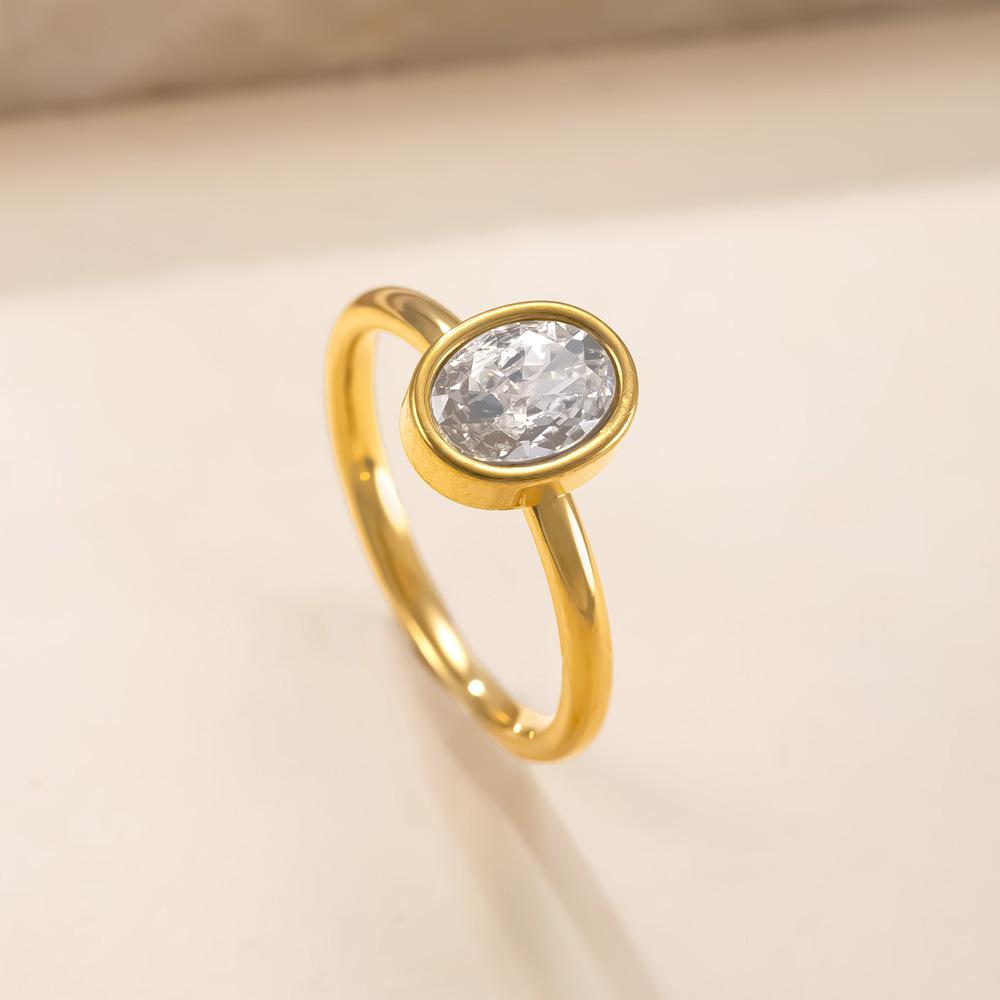 Oval Shaped Zircon Ring for Women Stainless Steel Ring Gold Plated No-fading Jewelry New