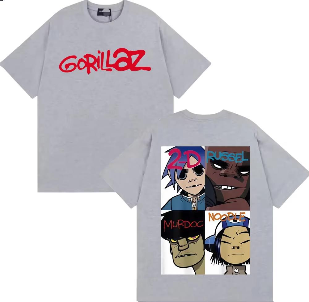 2026 Gorillaz Band Face Art Pattern TShirt for Unisex and Women Retro Cartoon ShortSleeved Fashion Casual TShirt