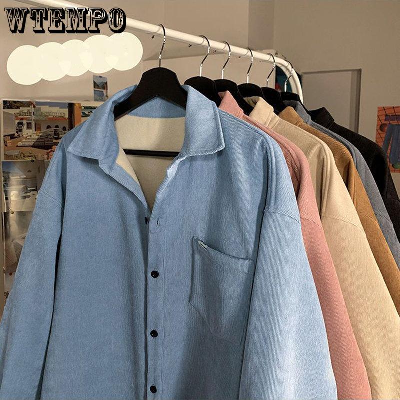 Women Shirts Corduroy Velvet Elegant Blouses Long Sleeve Autumn Winter Button Coat Warm Casual Fleece Solid Pocket Shirts