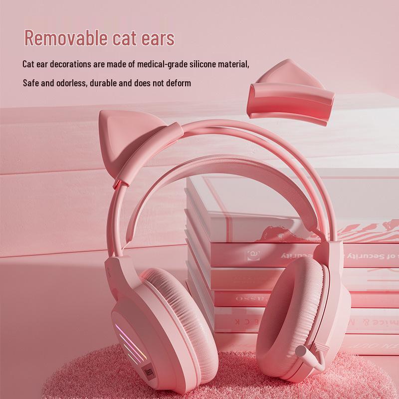 Glowing Cat Ear Wired Headphones: Cute Gaming Headset for Girls - Compatible with Desktop & Laptop Computers