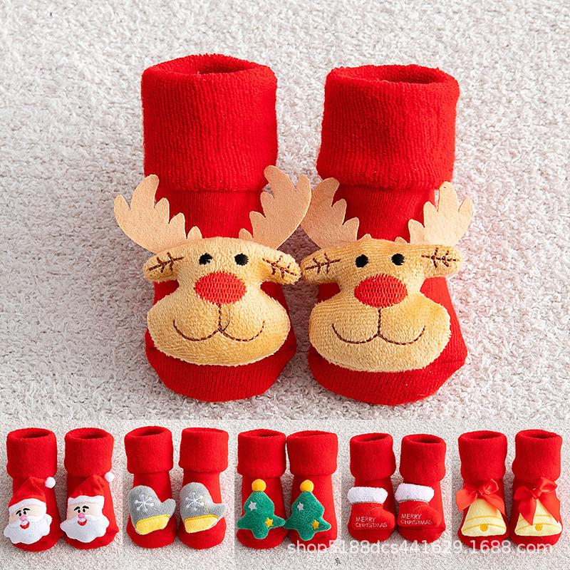 Children's Socks For Newborns Girls Boys Baby Anti-slip Child Plus Thick Terry Warm Winter Cute Christmas Socks For Kids 0-3Y