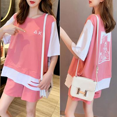 Летний повседневный спортивный костюм для женщин Новый корейский стиль Модный омолаживающий шорты Шорты и бег Комплект из двух предметов