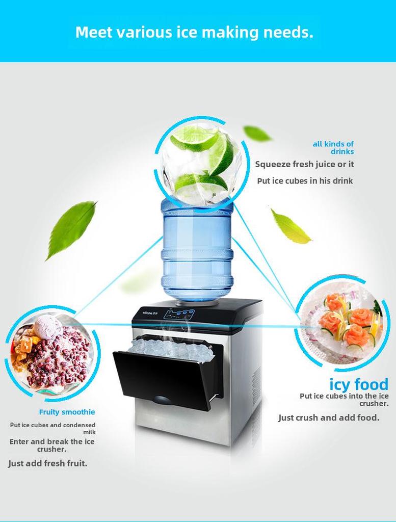 25KG Commercial Ice Maker, Small Barrel Water Round Ice Machine for Milk Tea Shops and Home Use