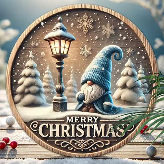 Круглая Рождественская Деревянная Вывеска-Венок Праздничный Настенный Декор для Внутренней Двери и Праздничного Домашнего Дисплея Натуральная Изготовленная Вывеска