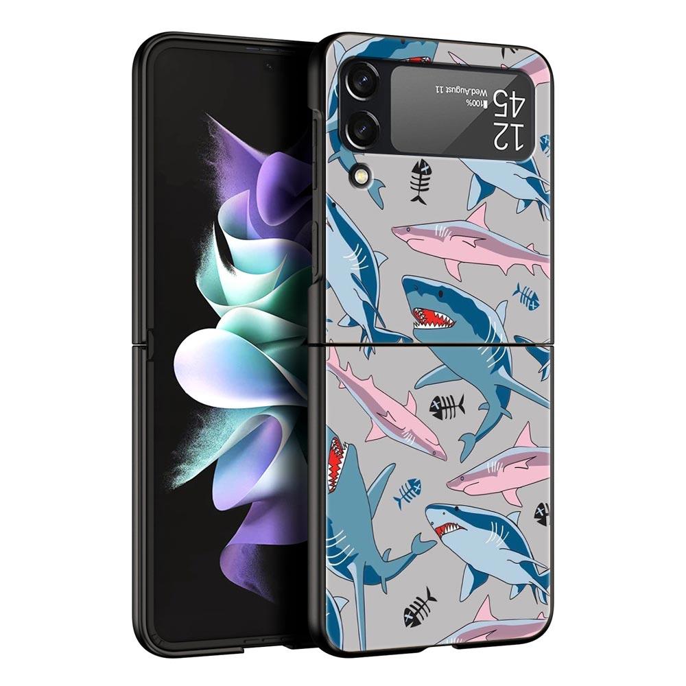 Жесткий чехол из поликарбоната с узором «Акулы на море» для Samsung Galaxy Z Flip 7 6 5 4 Черная крышка для Galaxy Z Flip 3 Складная крышка Capas